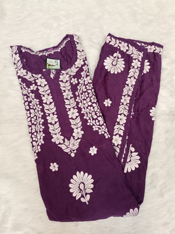 Maslin Jacket Pattern Chikankari Kurti With 3D Front & Back Thread Work