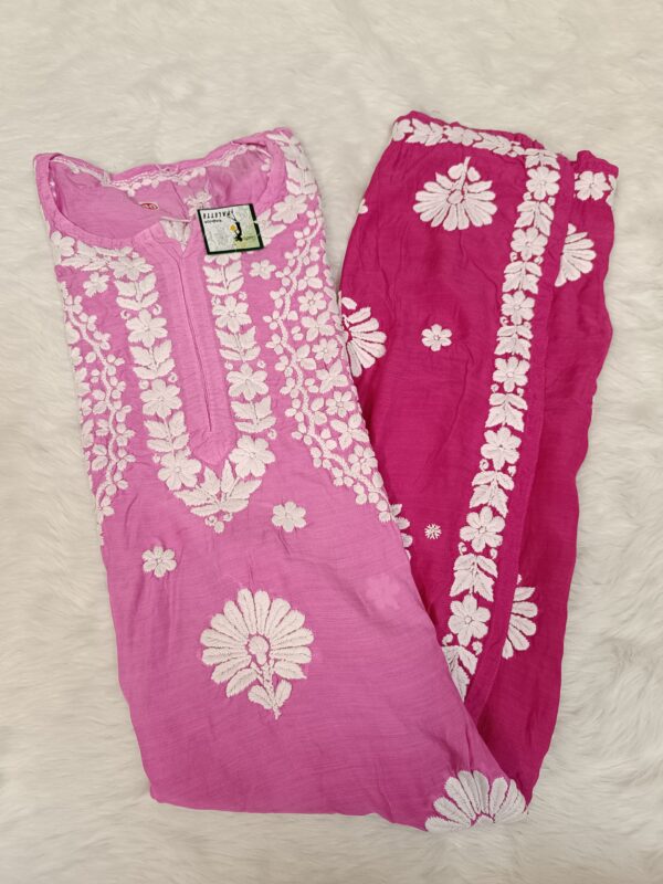 Maslin Jacket Pattern Chikankari Kurti With 3D Front & Back Thread Work