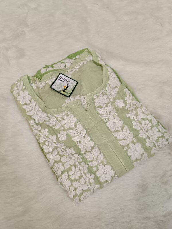 Maslin Jacket Pattern Chikankari Kurti With 3D Front & Back Thread Work