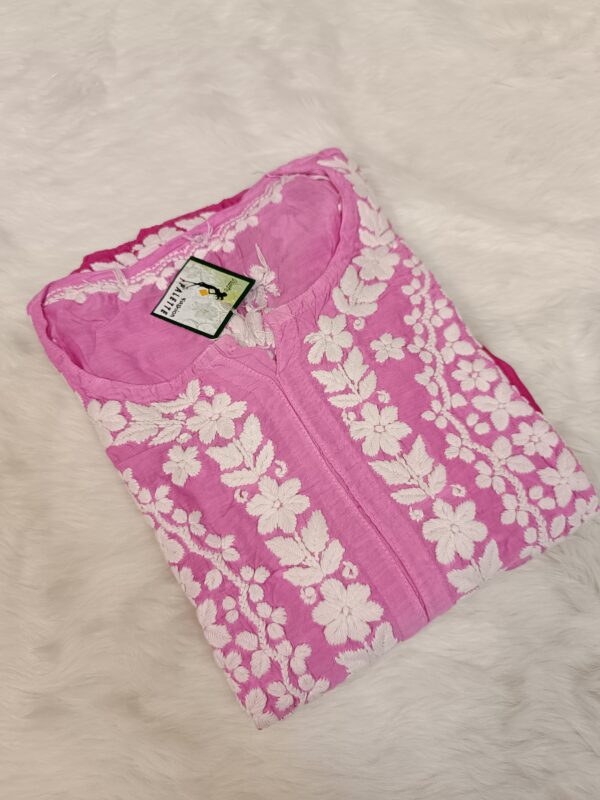 Maslin Jacket Pattern Chikankari Kurti With 3D Front & Back Thread Work