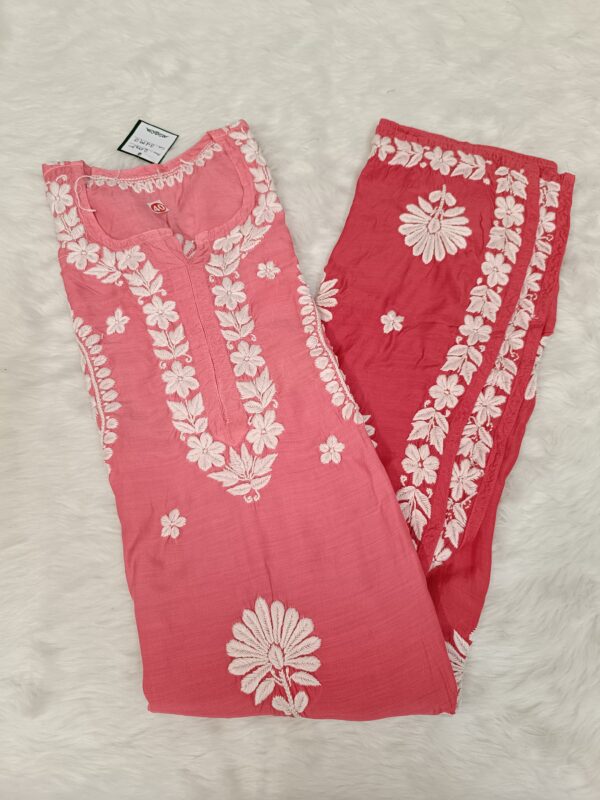Maslin Jacket Pattern Chikankari Kurti With 3D Front & Back Thread Work
