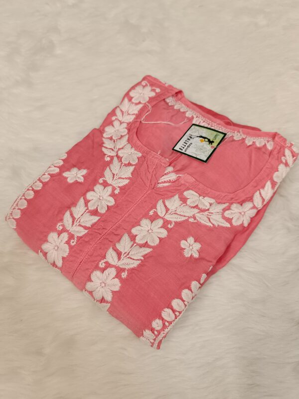 Maslin Jacket Pattern Chikankari Kurti With 3D Front & Back Thread Work