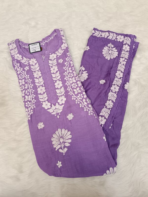 Maslin Jacket Pattern Chikankari Kurti With 3D Front & Back Thread Work