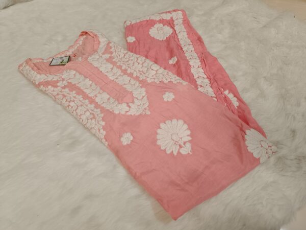Maslin Jacket Pattern Chikankari Kurti With 3D Front & Back Thread Work