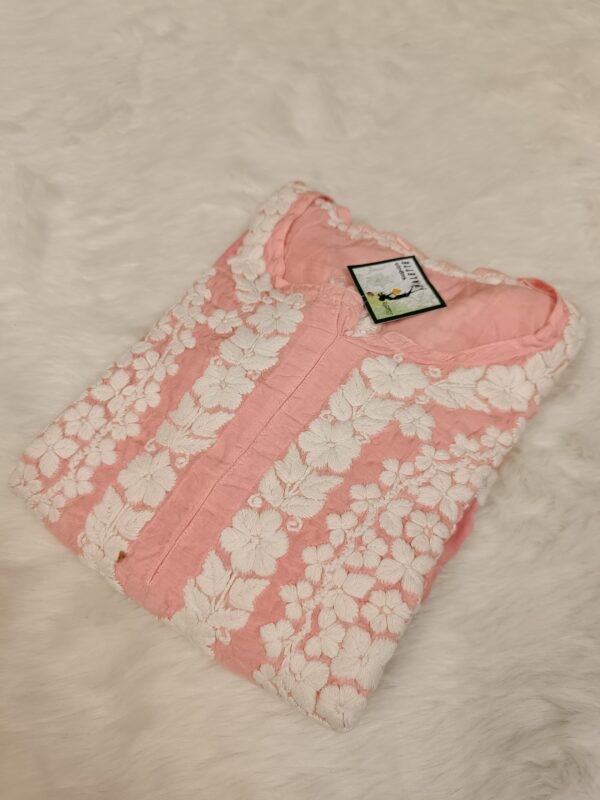 Maslin Jacket Pattern Chikankari Kurti With 3D Front & Back Thread Work