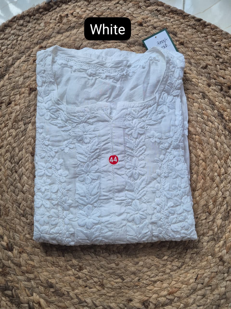 Maslin Jacket Pattern Chikankari Kurti With 3D Front & Back Thread Work