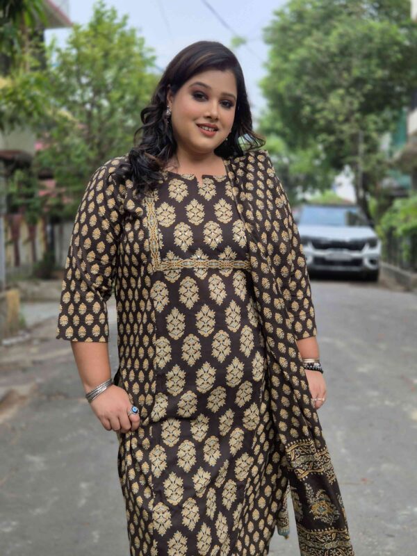 Ajrakh Cotton Floral Print 3Piece Kurti
