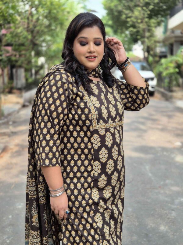 Ajrakh Cotton Floral Print 3Piece Kurti