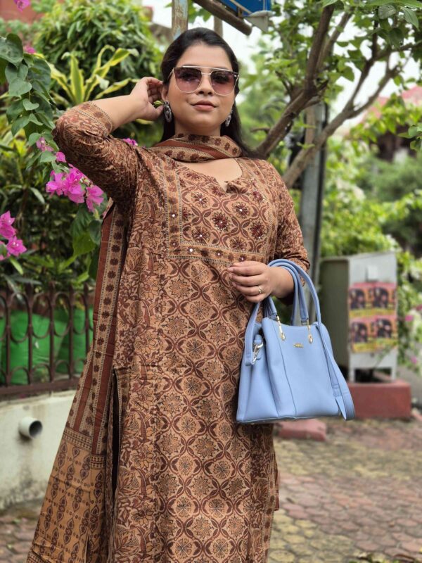 Ajrakh Cotton Patch Work 3 Piece Kurti