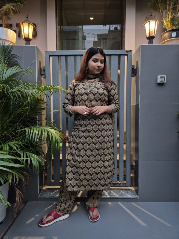 Ajrakh Cotton 3 Piece Kurti