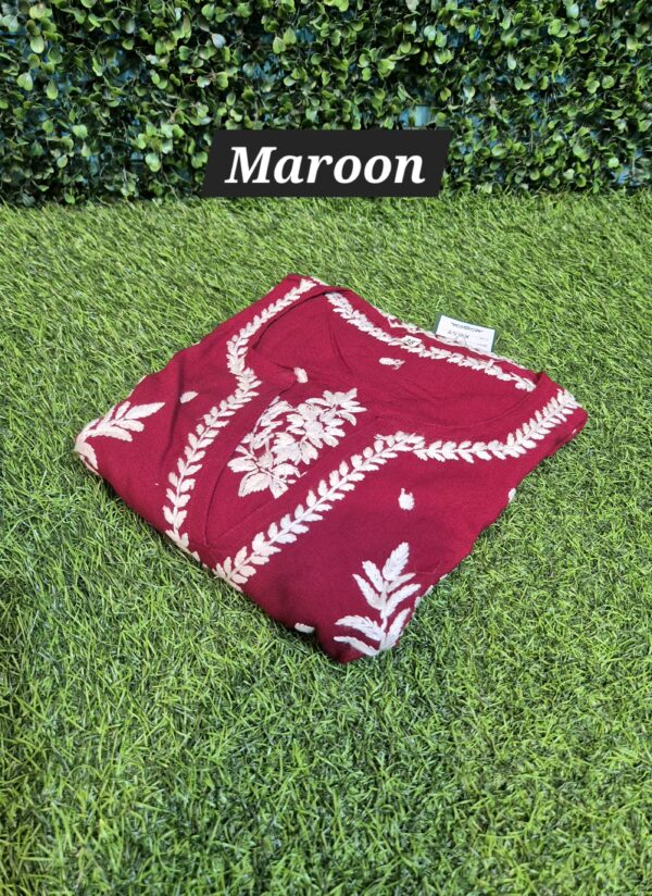 Rayon Gathered Chikankari Short Dress