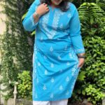 Chikankari cotton kurti side slit work