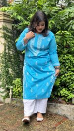 Chikankari cotton kurti side slit work