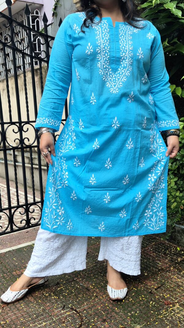 Chikankari cotton kurti side slit work