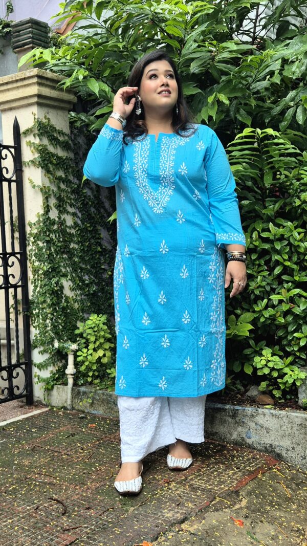 Chikankari cotton kurti side slit work