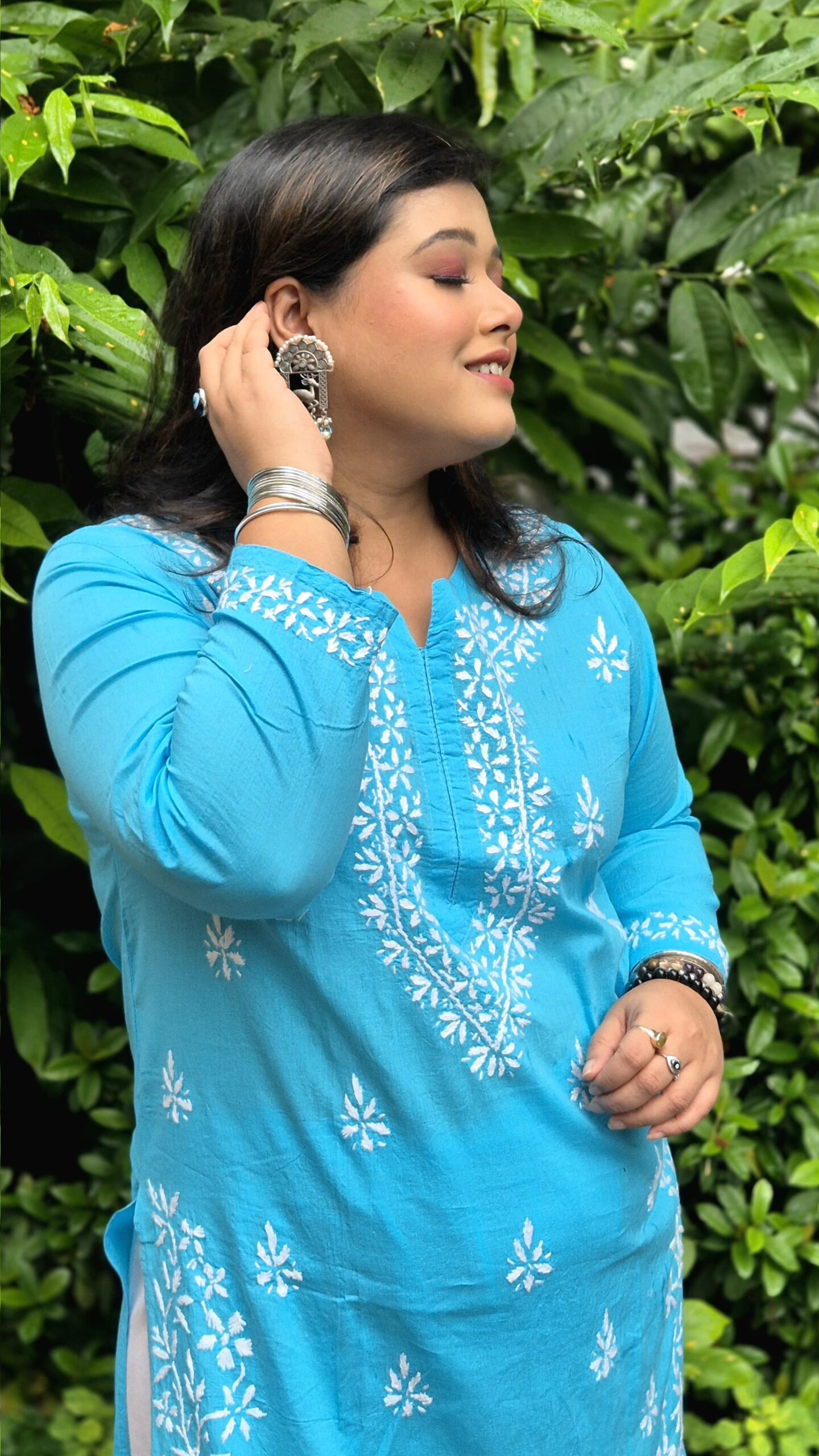 Chikankari cotton kurti side slit work