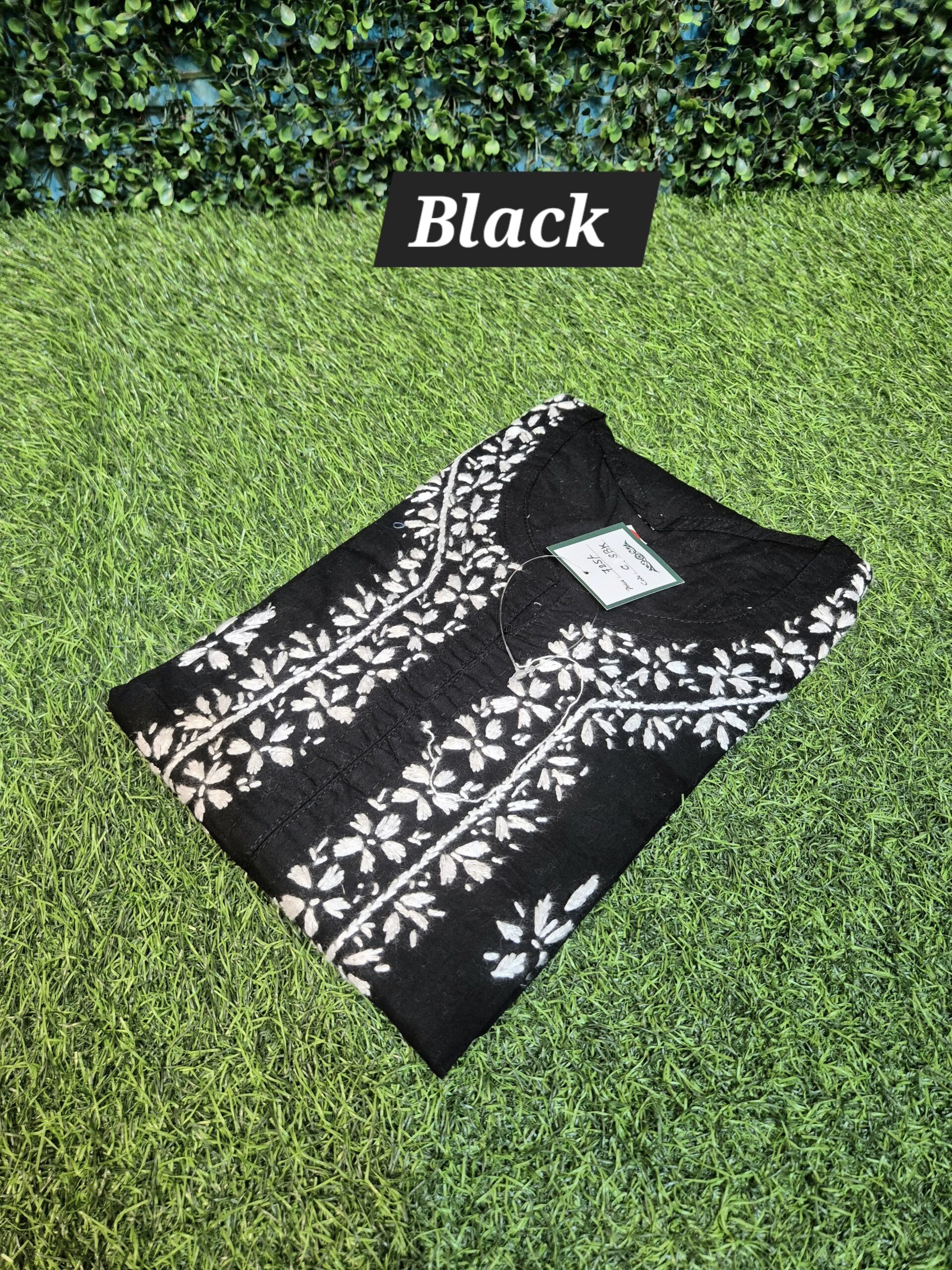 Chikankari cotton kurti side slit work