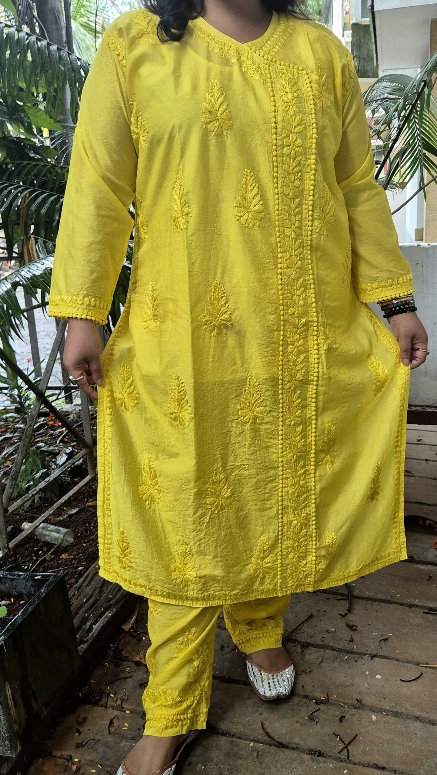 Chanderi silk angrakha long co-ord set