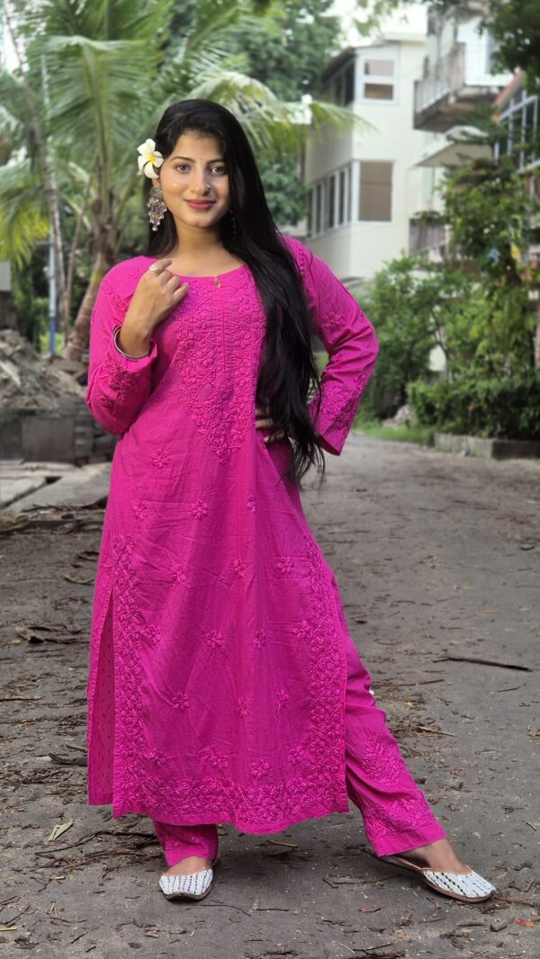 Self dobby cotton chikankari two piece