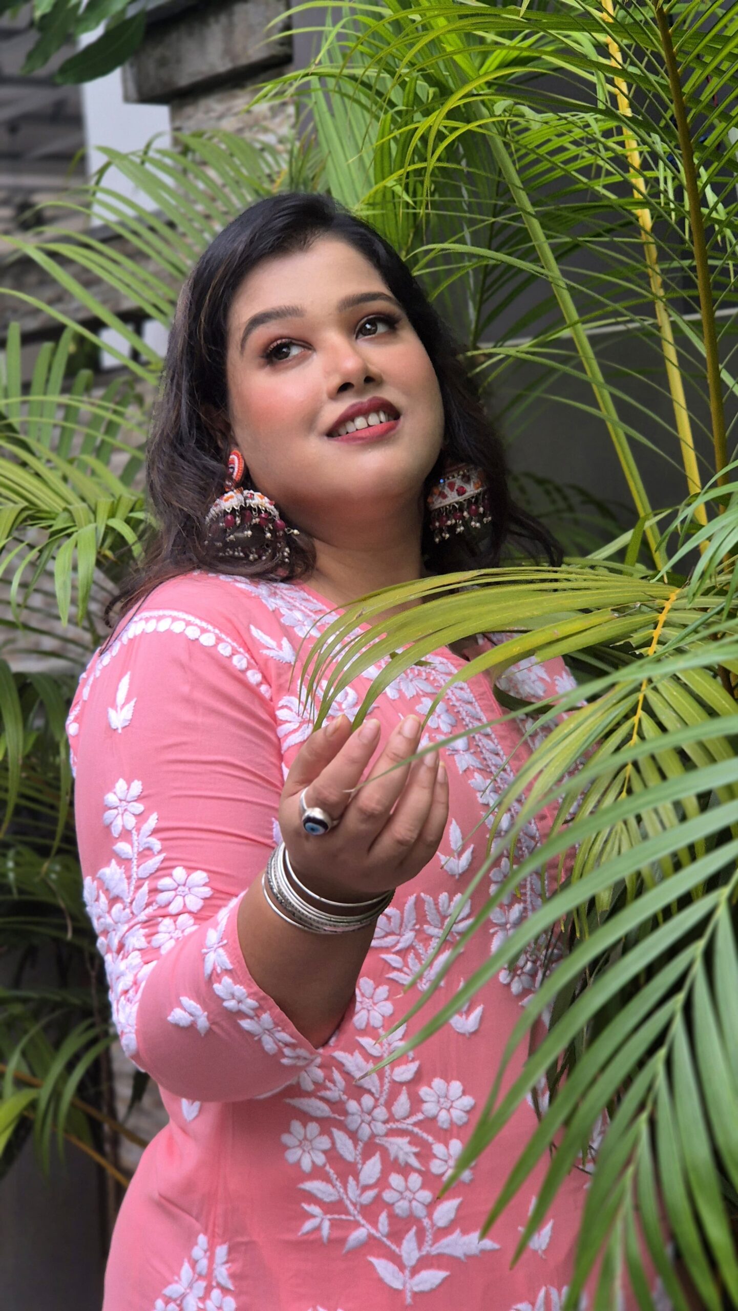 Chikankari rose modal kurti