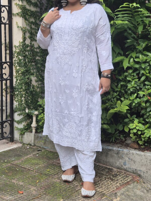 White chikankari modal kurti