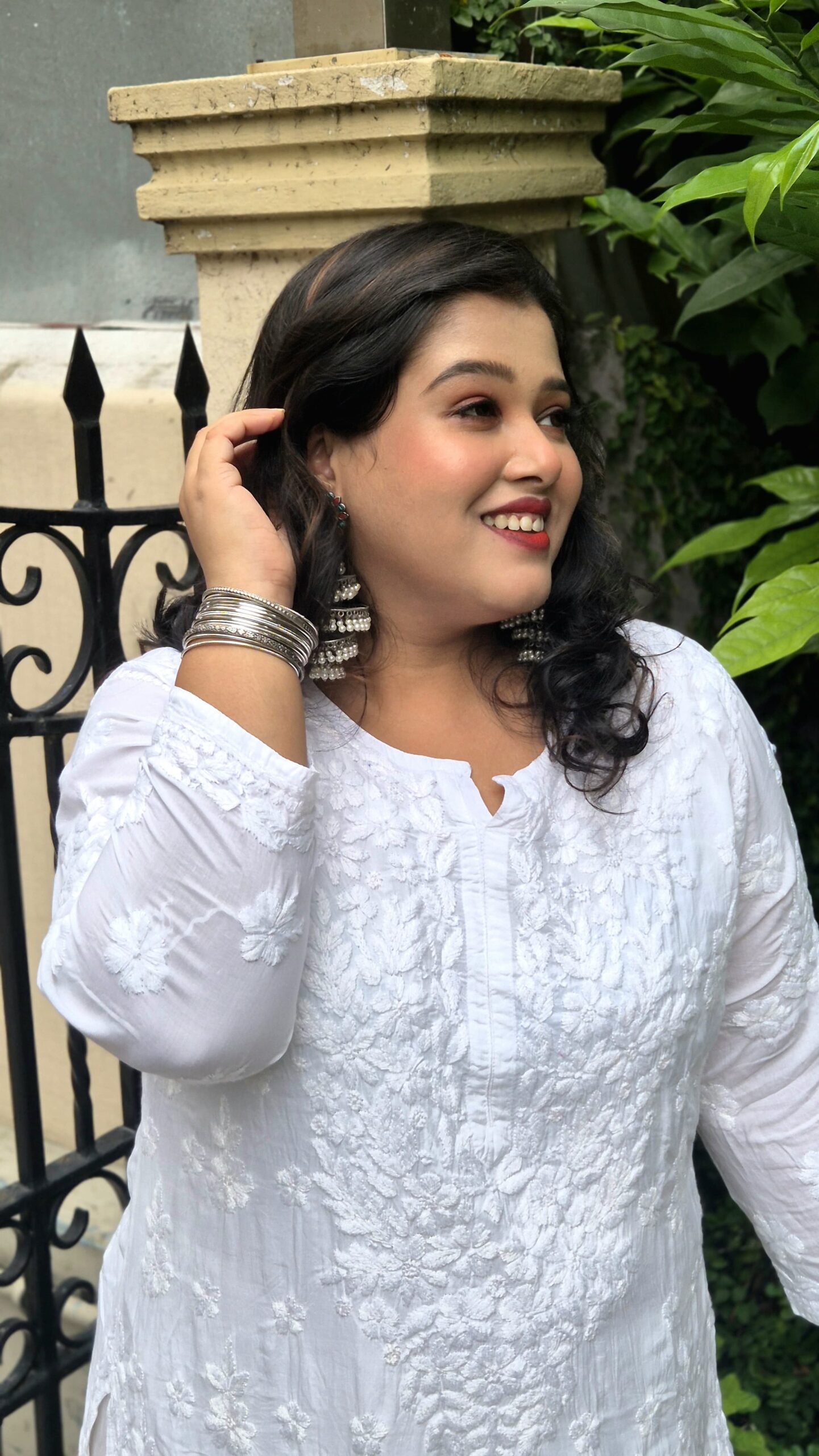 White chikankari modal kurti