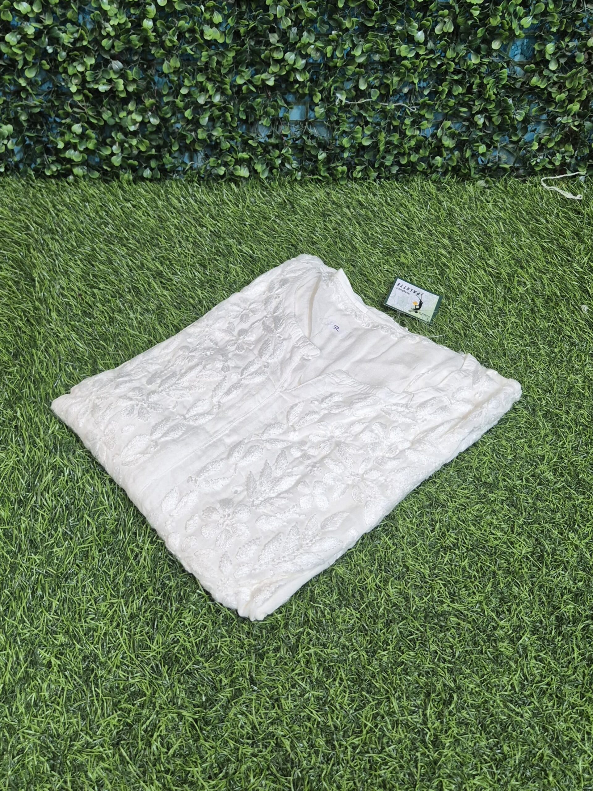 White chikankari modal kurti