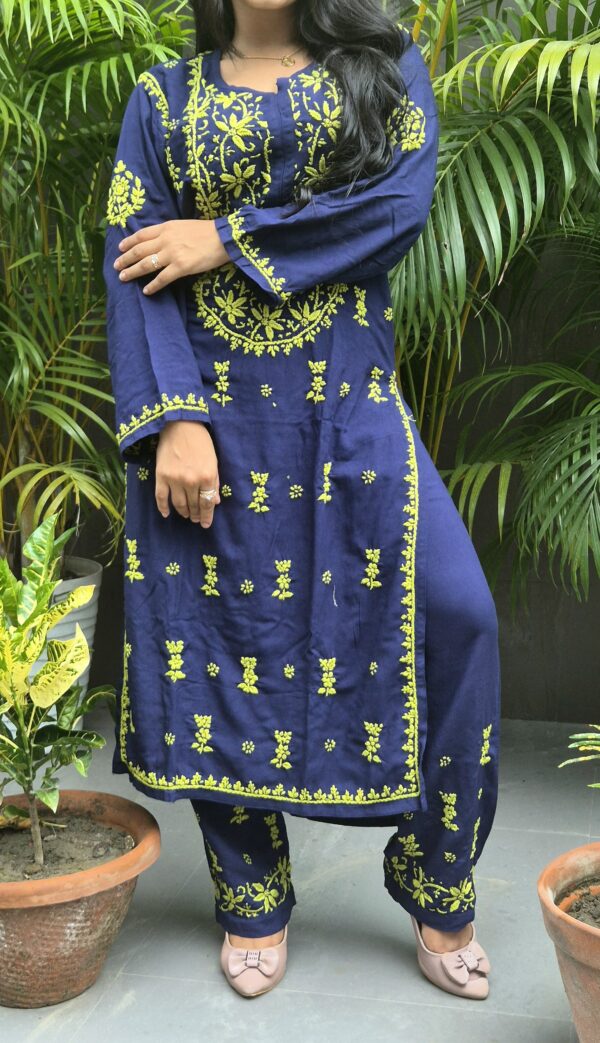 Rayon multi thread chikankari set