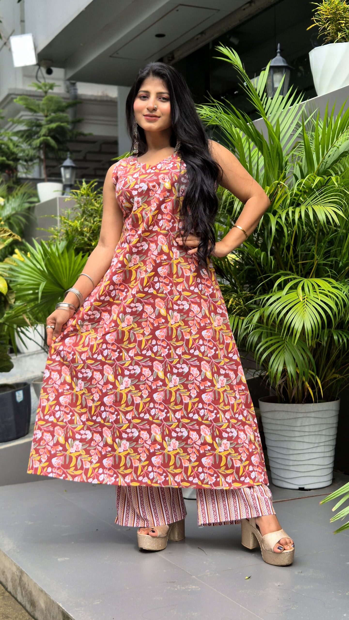 Jaipuri floral print cotton 2 piece set