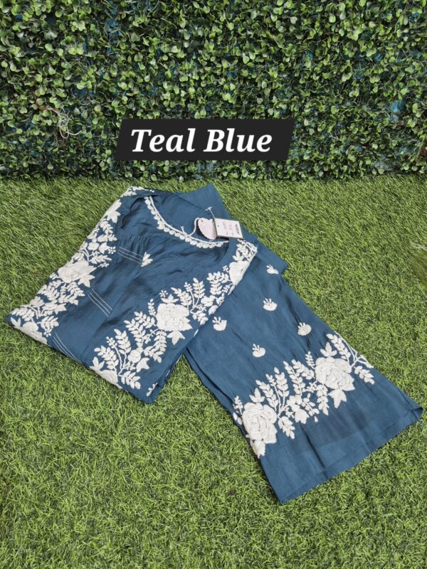 3D chikankari roman silk set