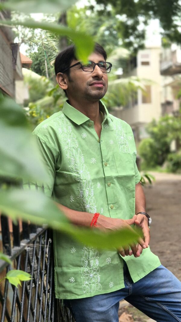Chikankari White thread work shirt