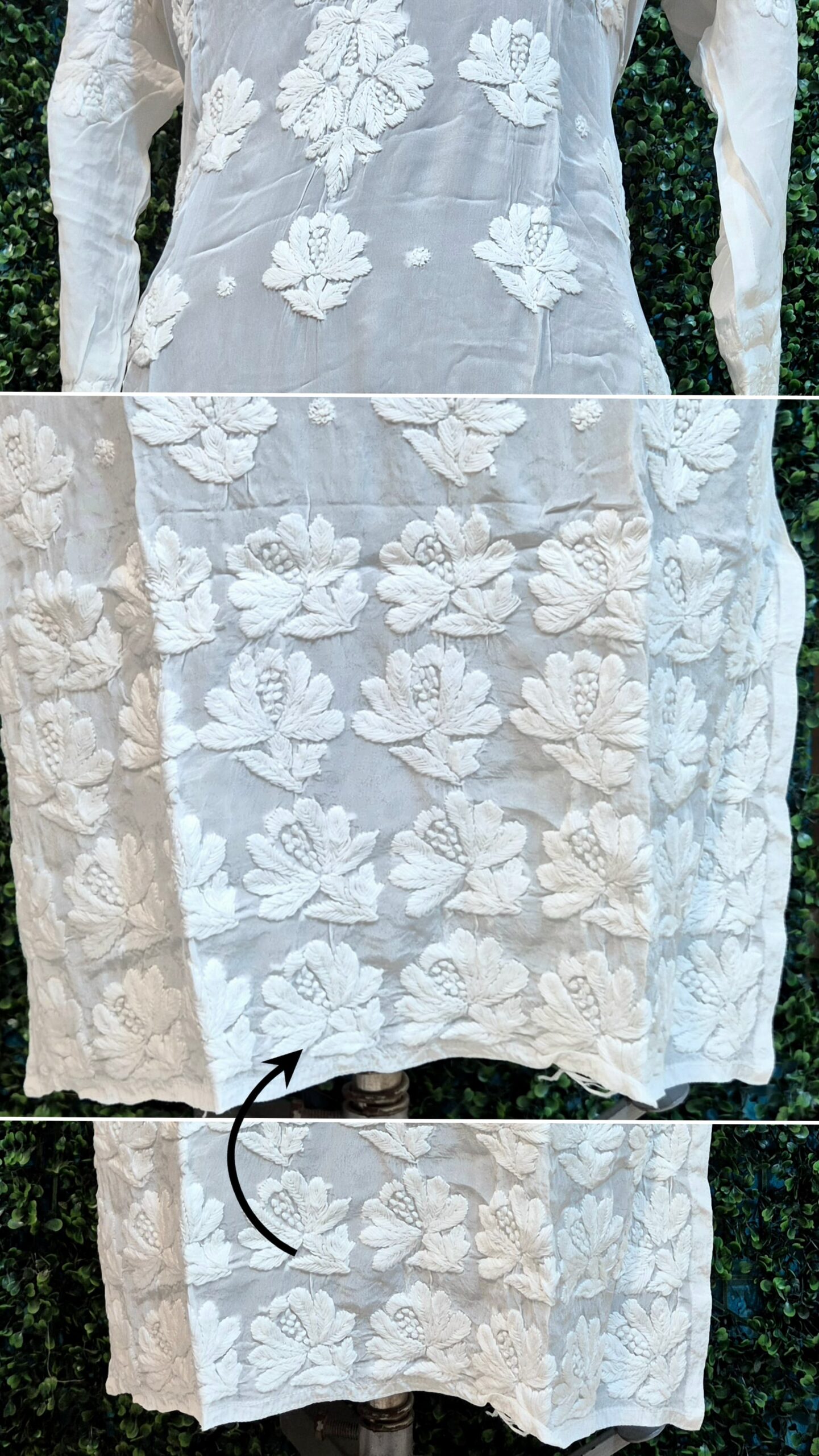 Crepe silk 3d work chikankari kurti