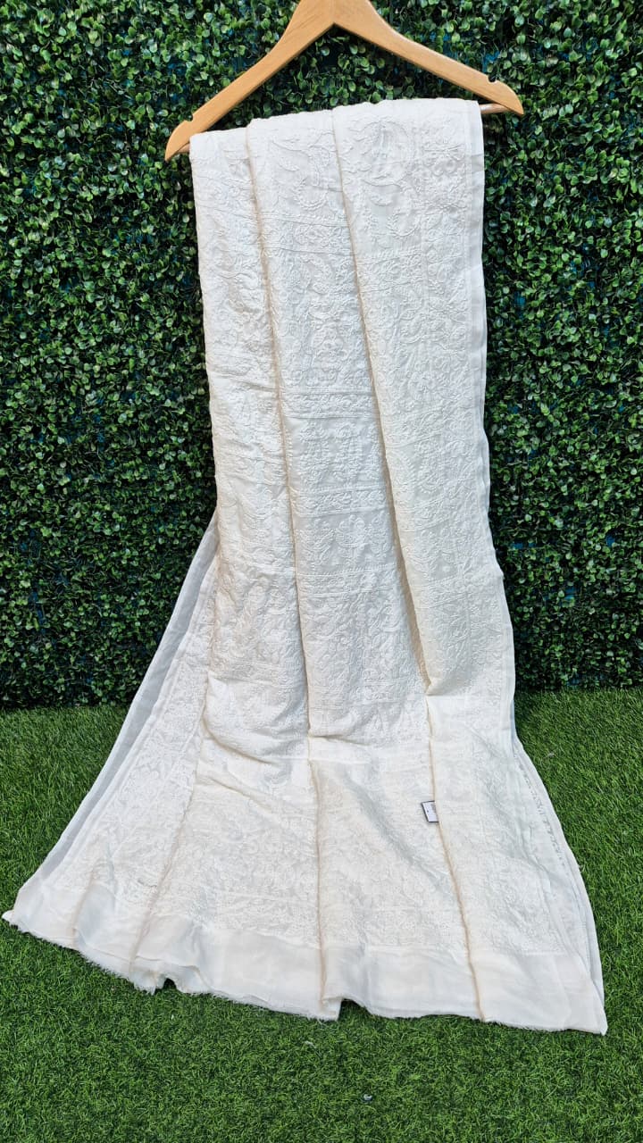 Cotton full jaal chikankari saree