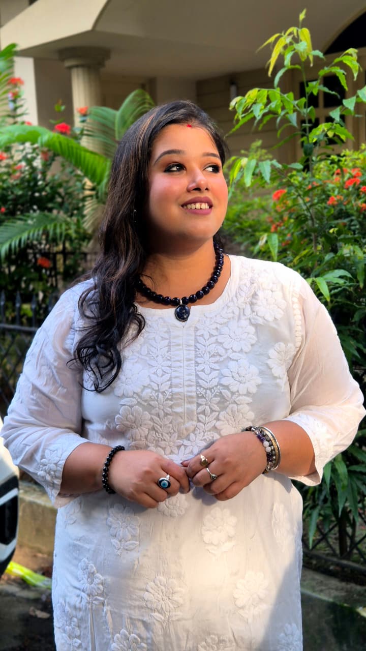 Masline 3D work Chikankari kurti