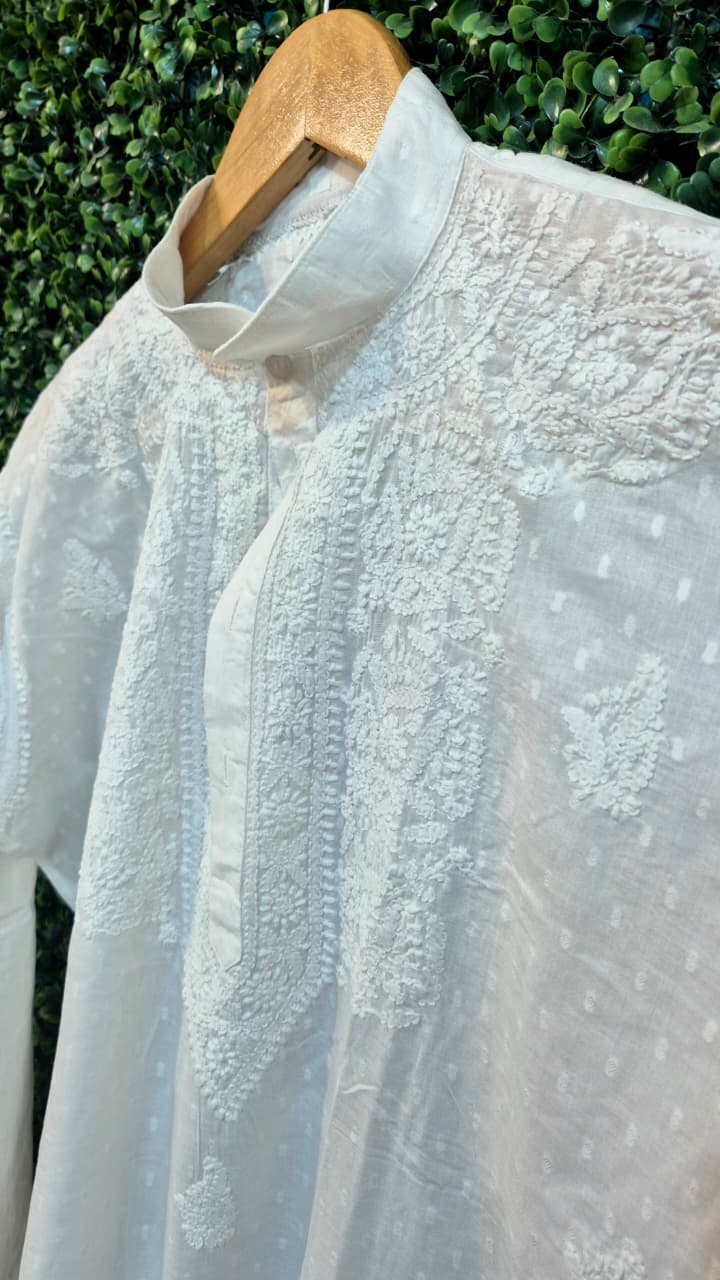 White Dobby Cotton Mens kurta