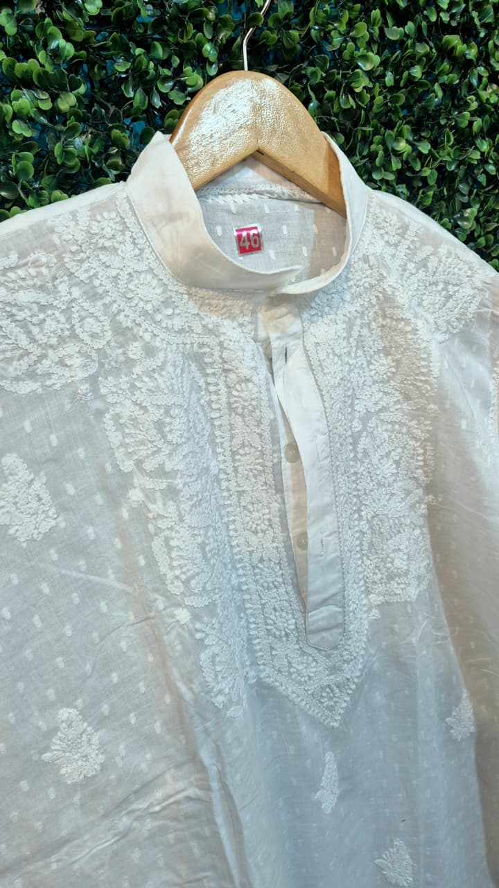 White Dobby Cotton Mens kurta