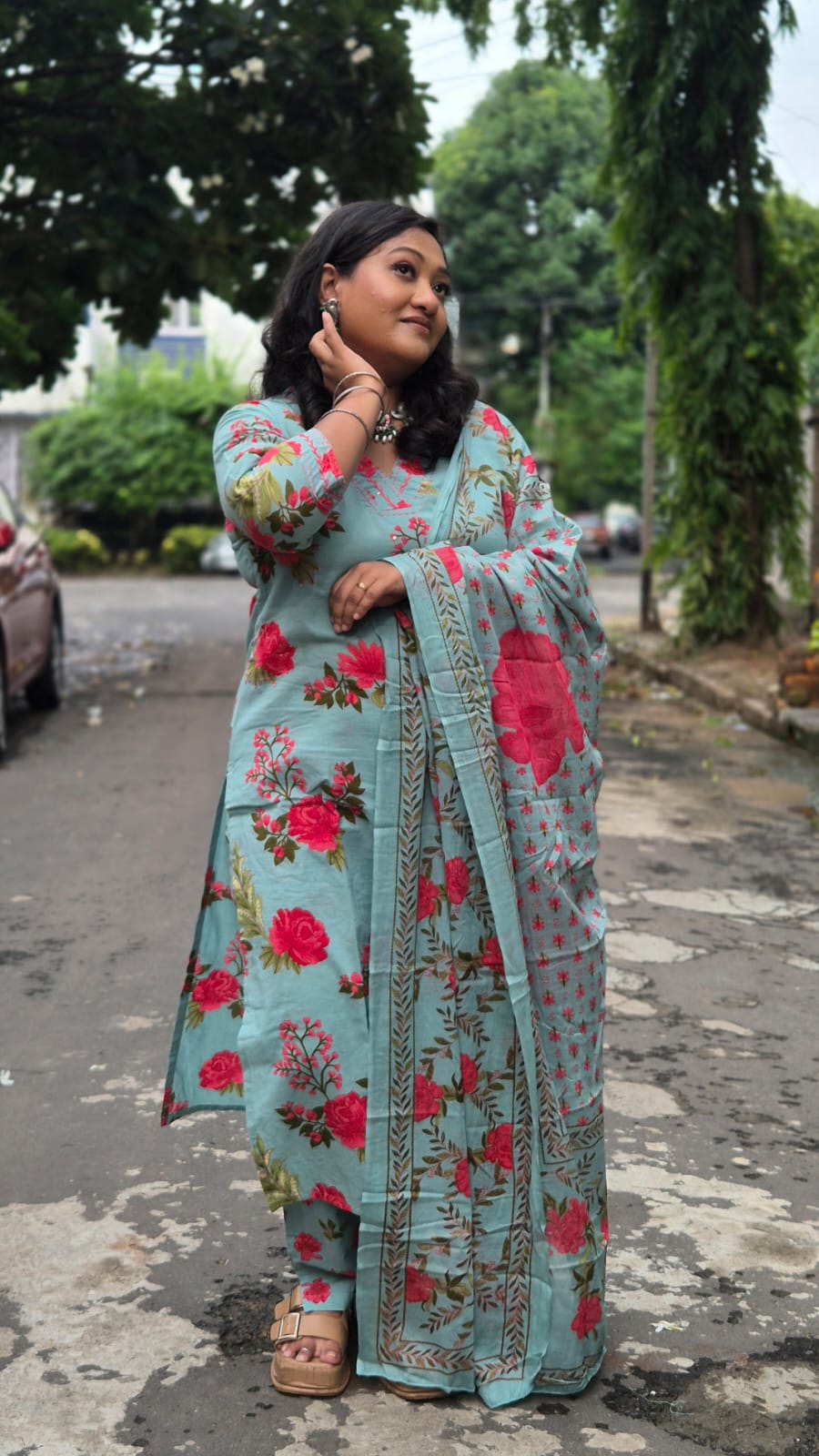 Sea green floral 3 pc set