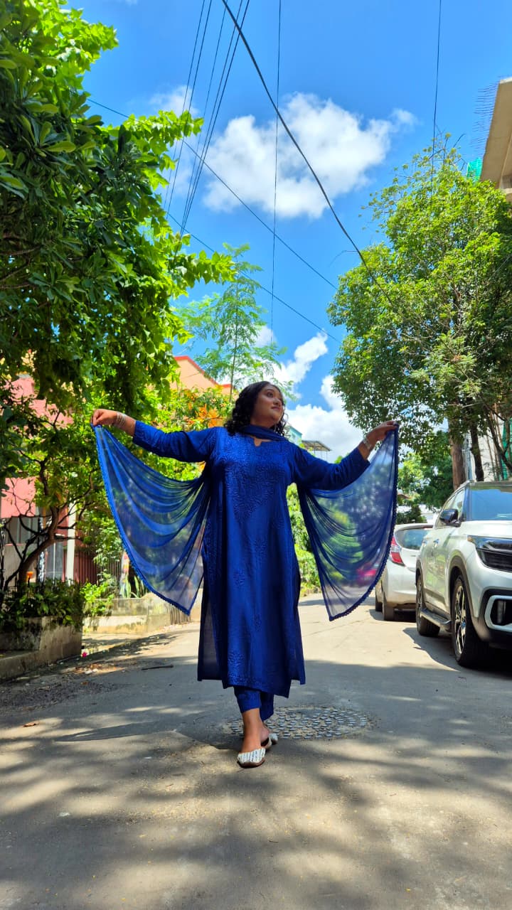 Chikankari Rayon self  3 pc set