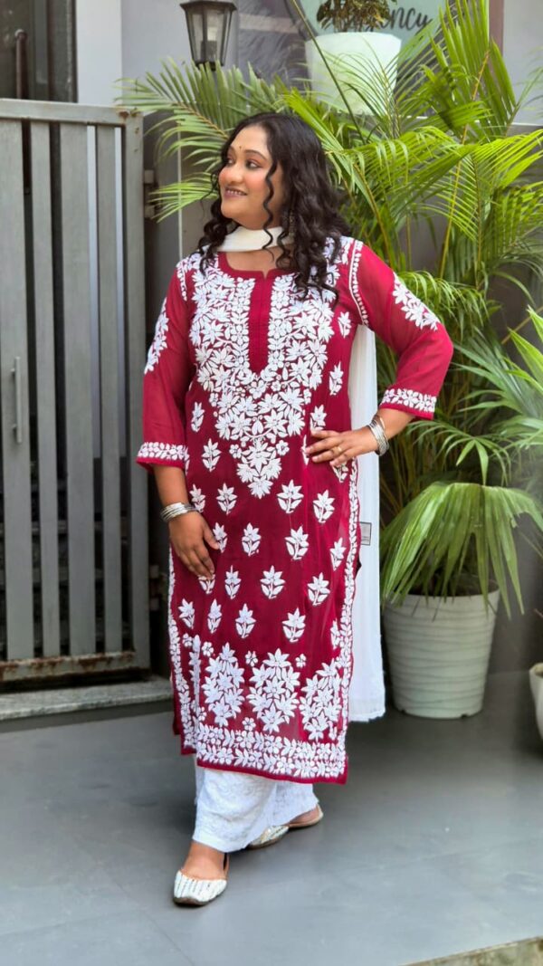 Chikankari gorget ghaspatti work kurti