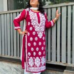 Chikankari gorget ghaspatti work kurti