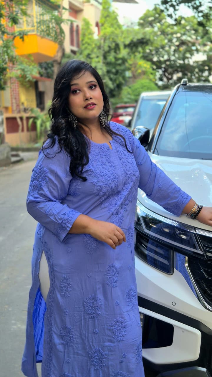 3d modal self chikankari kurti
