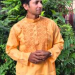 Mens self chikankari embossed kurta