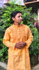 Mens self chikankari embossed kurta