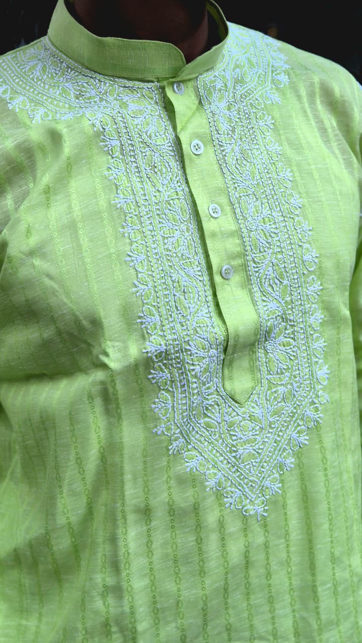 Mens chikankari linen kurta