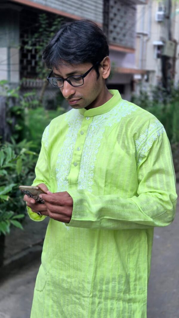 Mens chikankari linen kurta