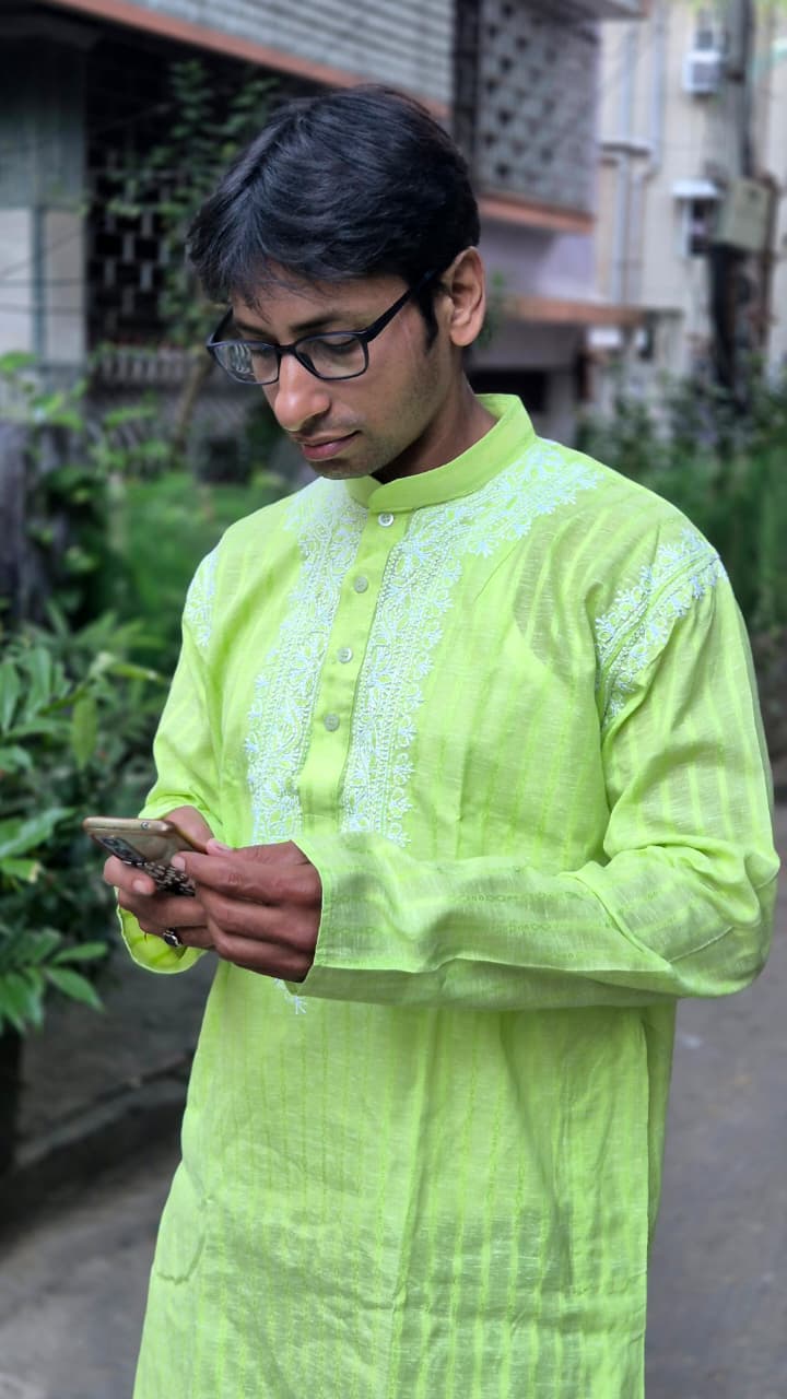 Mens chikankari linen kurta