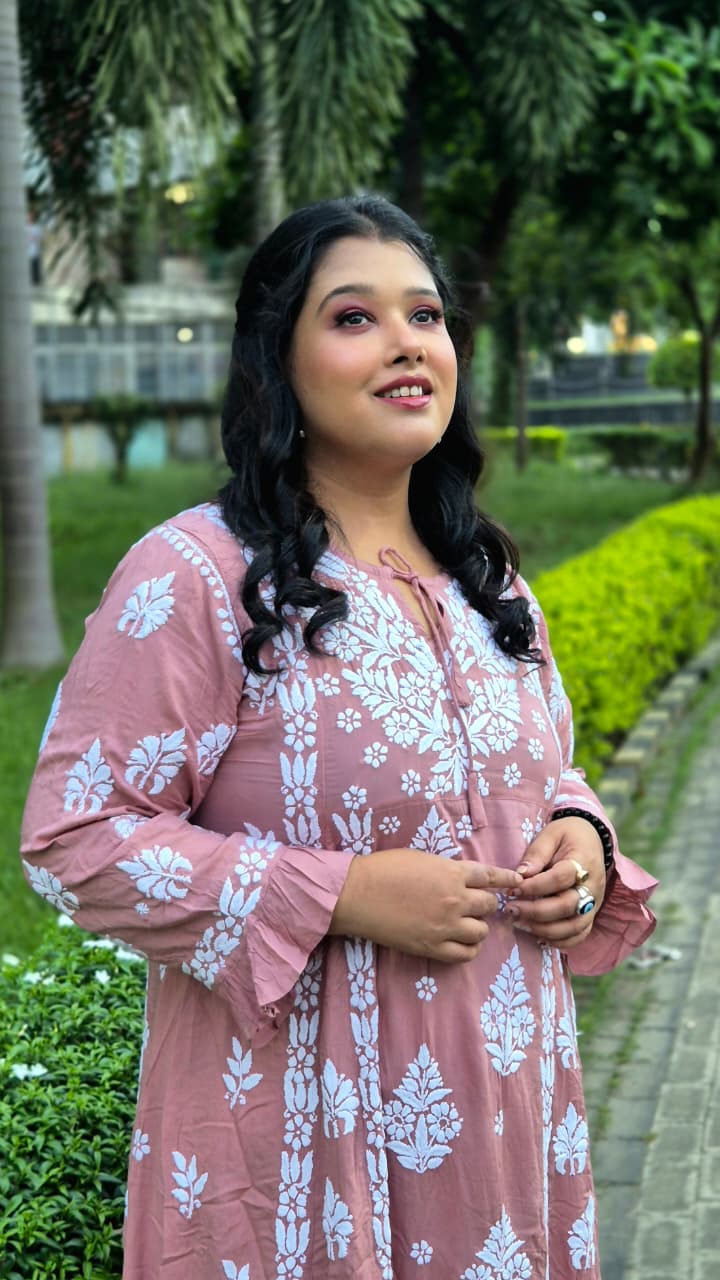 Modal chikankari 3d work gown