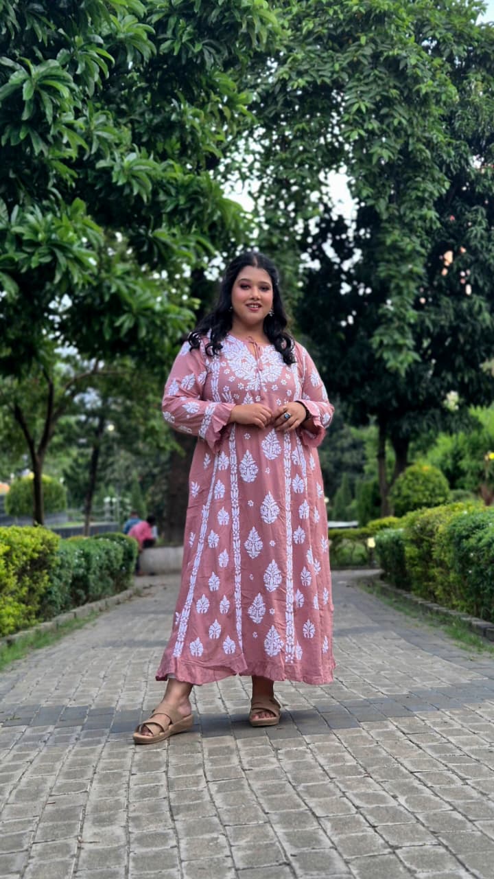 Modal chikankari 3d work gown