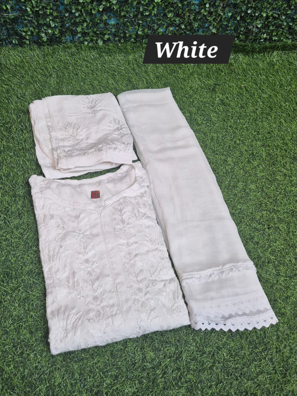 Chikankari Rayon self  3 pc set