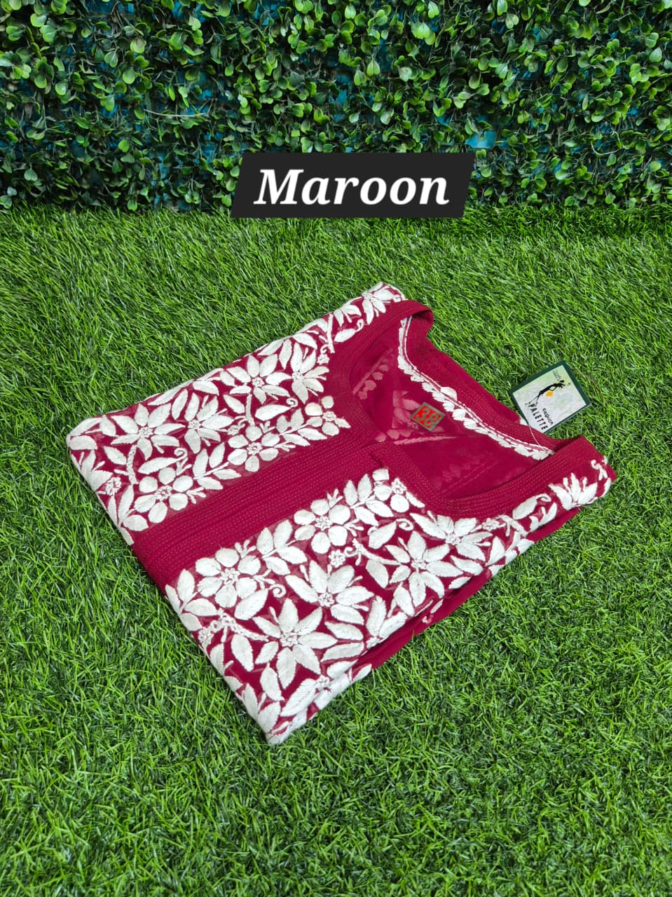 Chikankari gorget ghaspatti work kurti